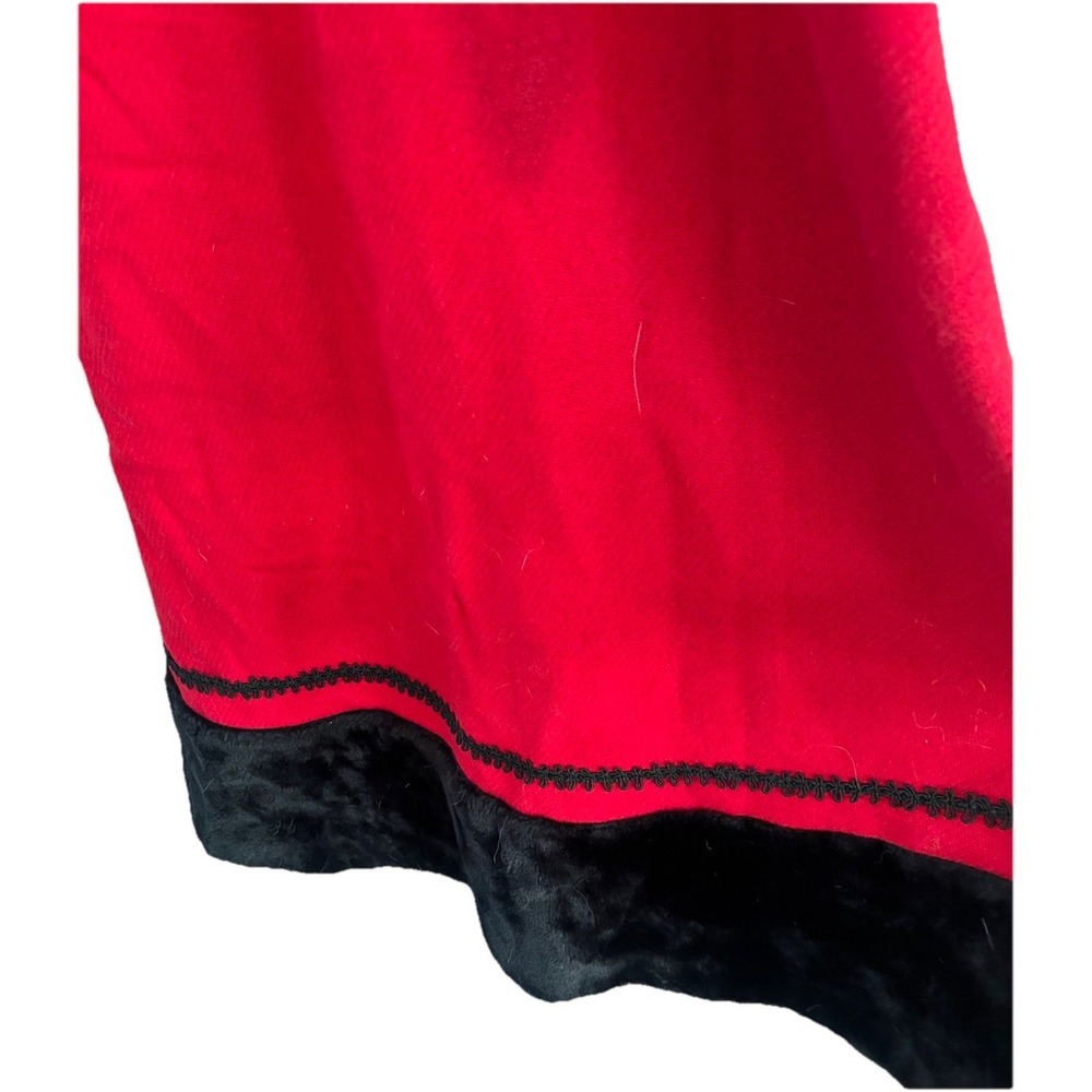 Vintage 1960s Red Princess Coat Wool Black Faux Fur Trim Hoood Long Sz S A-Line - Picture 11 of 16